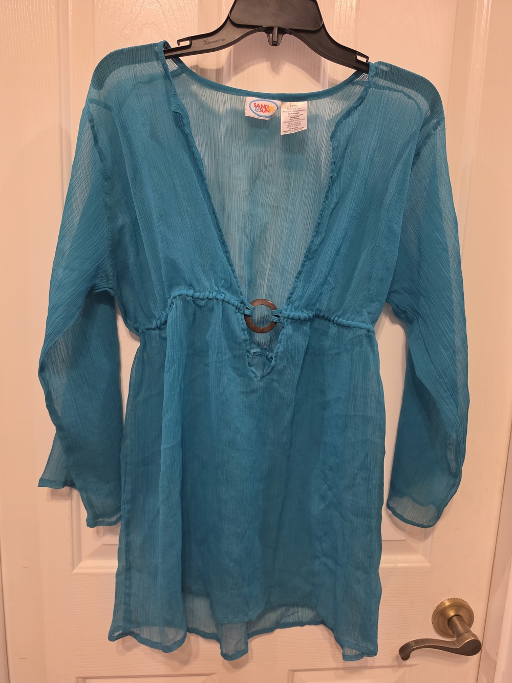 AND Teal Sheer V-Neck Tunic with Ring Accent